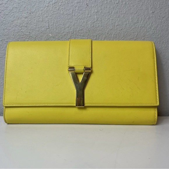 Vintage Saint Laurent Paris Y-LINE Yellow Clutch π | Stylish Handbag | Pre-Owned - Picture 2 of 13